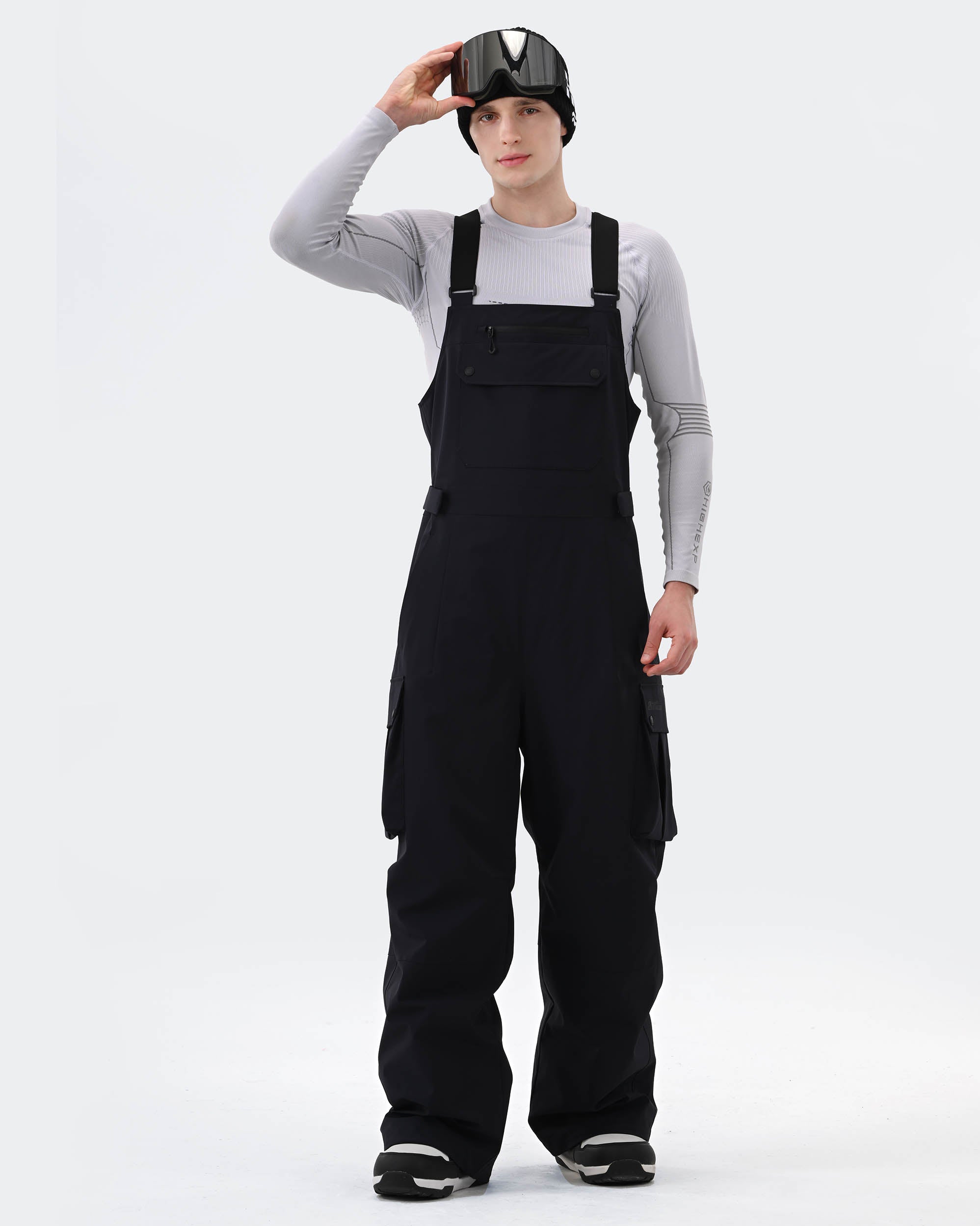 Men's 3-layer baggy ski bib pants front view in Navy Blue – HIGH EXPERIENCE
