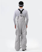 Gray 3L snowboard bibs back view – men's ski bib pants
