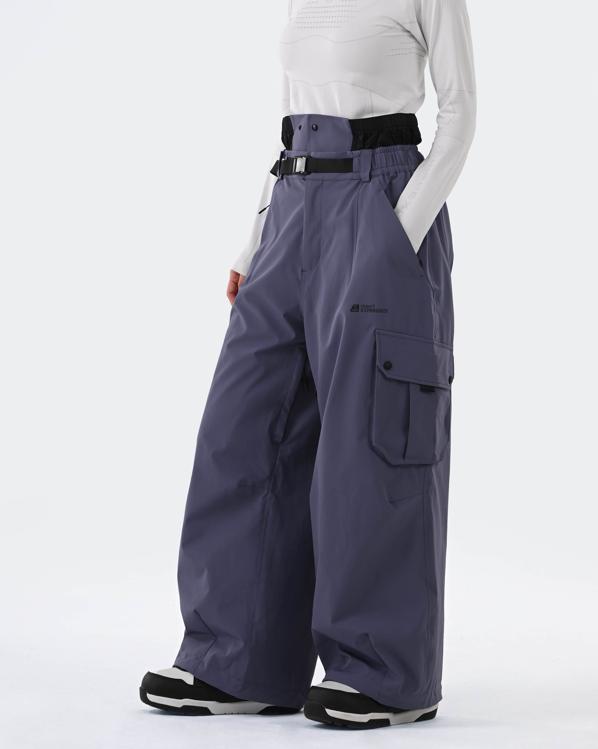 HIGH EXPERIENCE Baggy Ski Snowboard Pants Purple - Side View
