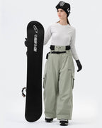 HIGH EXPERIENCE Waterproof Ski Pants Sage Green Women Men - Detail
