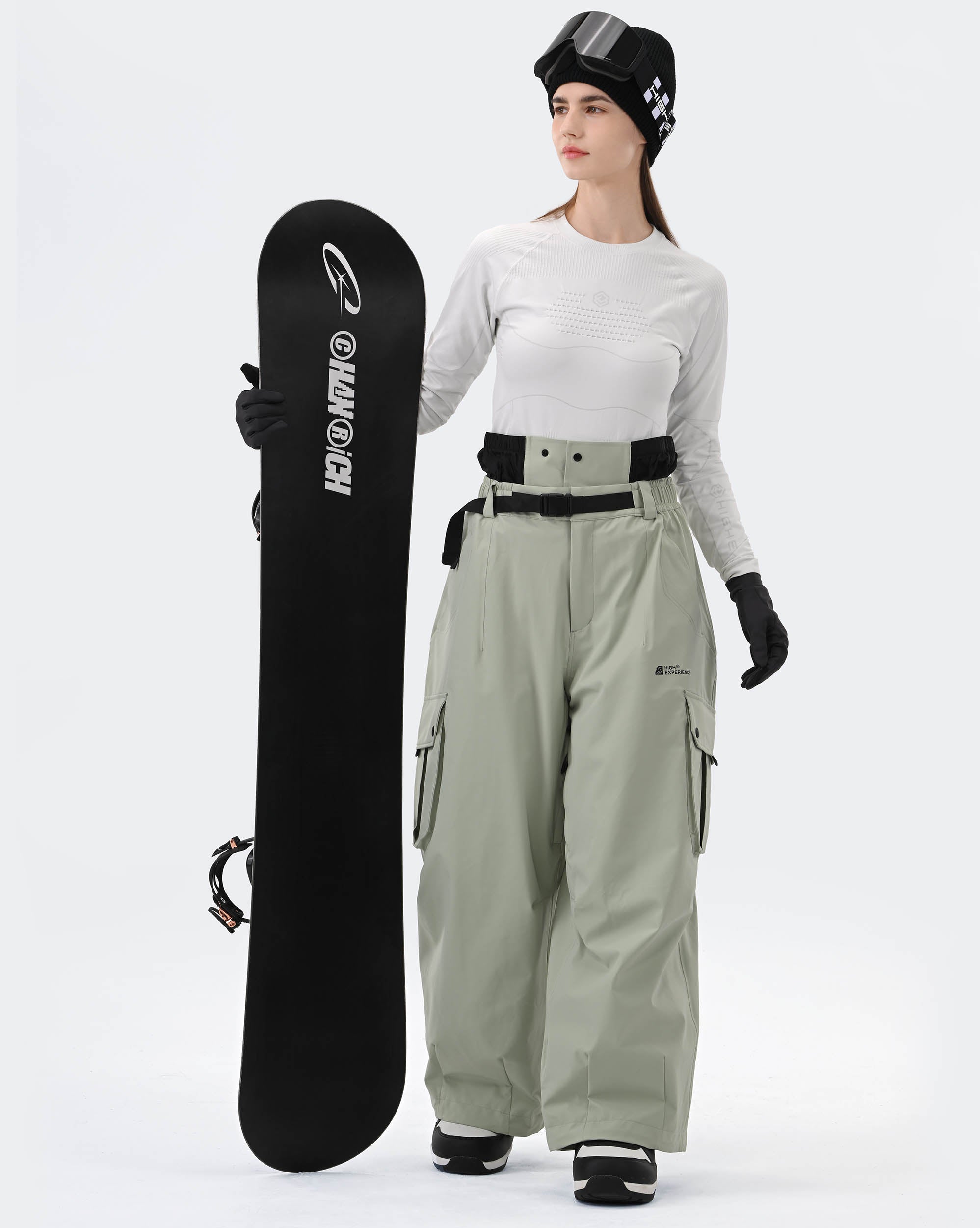 HIGH EXPERIENCE Waterproof Ski Pants Sage Green Women Men - Detail
