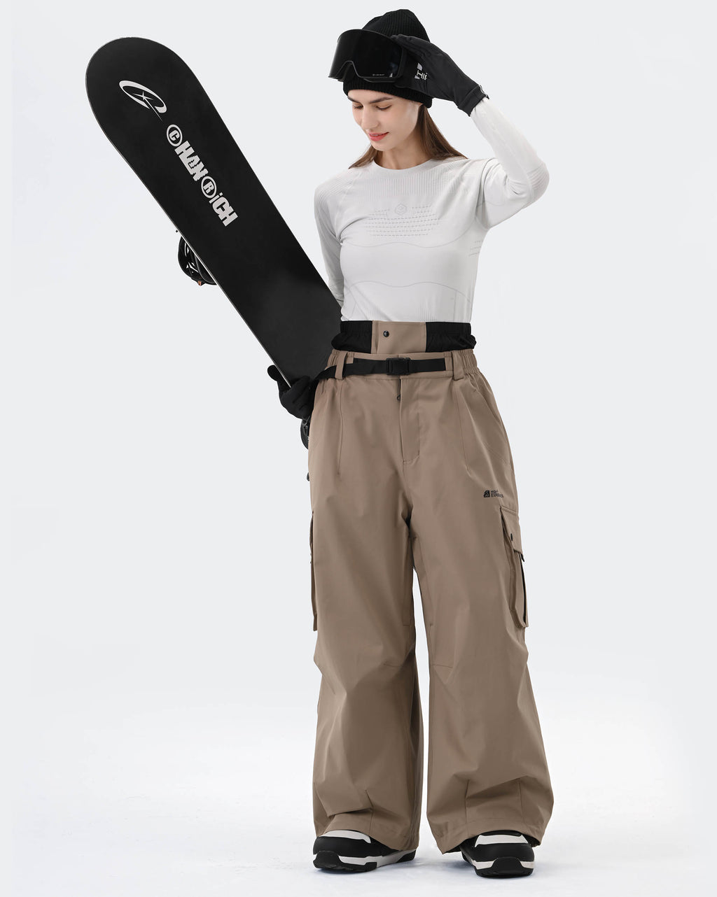 HIGH EXPERIENCE Waterproof Ski Pants Khaki Women Men - Detail
