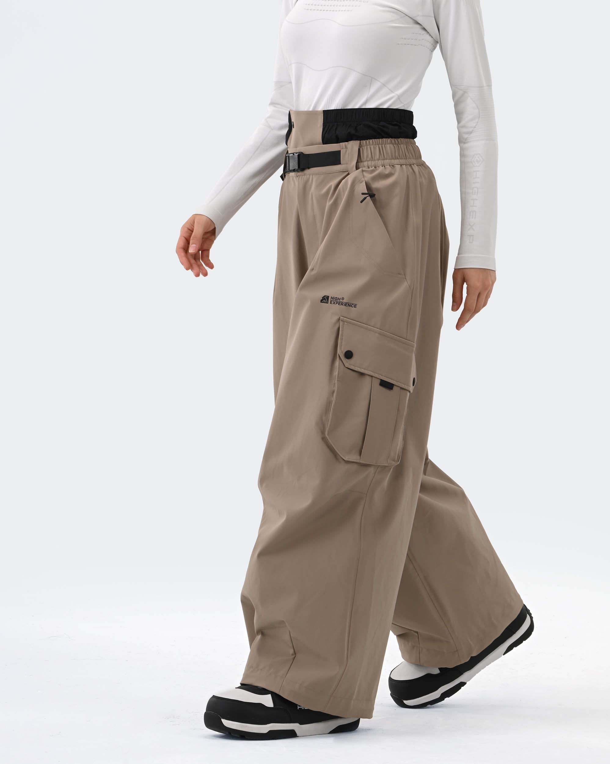 HIGH EXPERIENCE Baggy Ski Snowboard Pants Khaki - Side View
