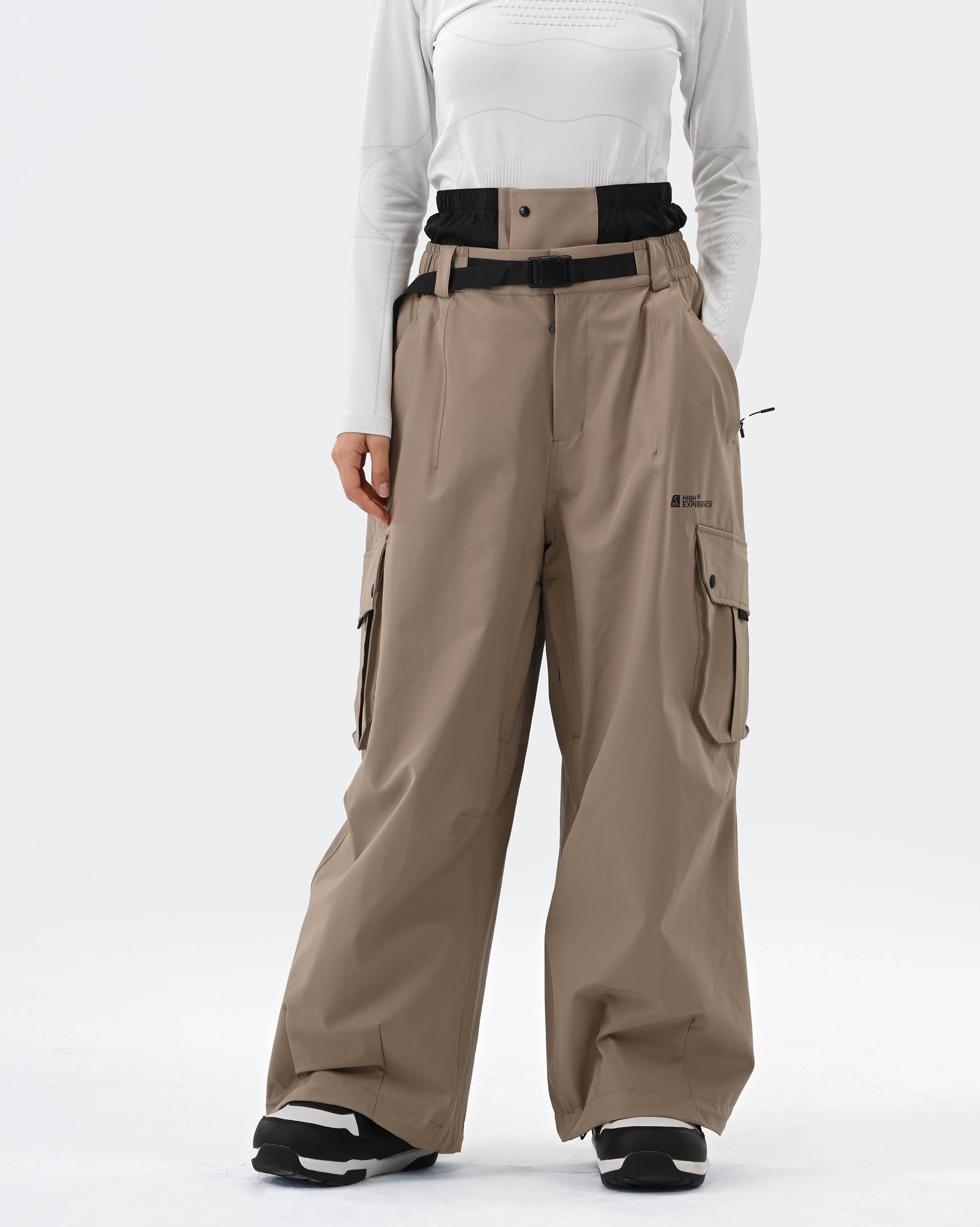HIGH EXPERIENCE Baggy Ski Snowboard Pants Khaki - Front View
