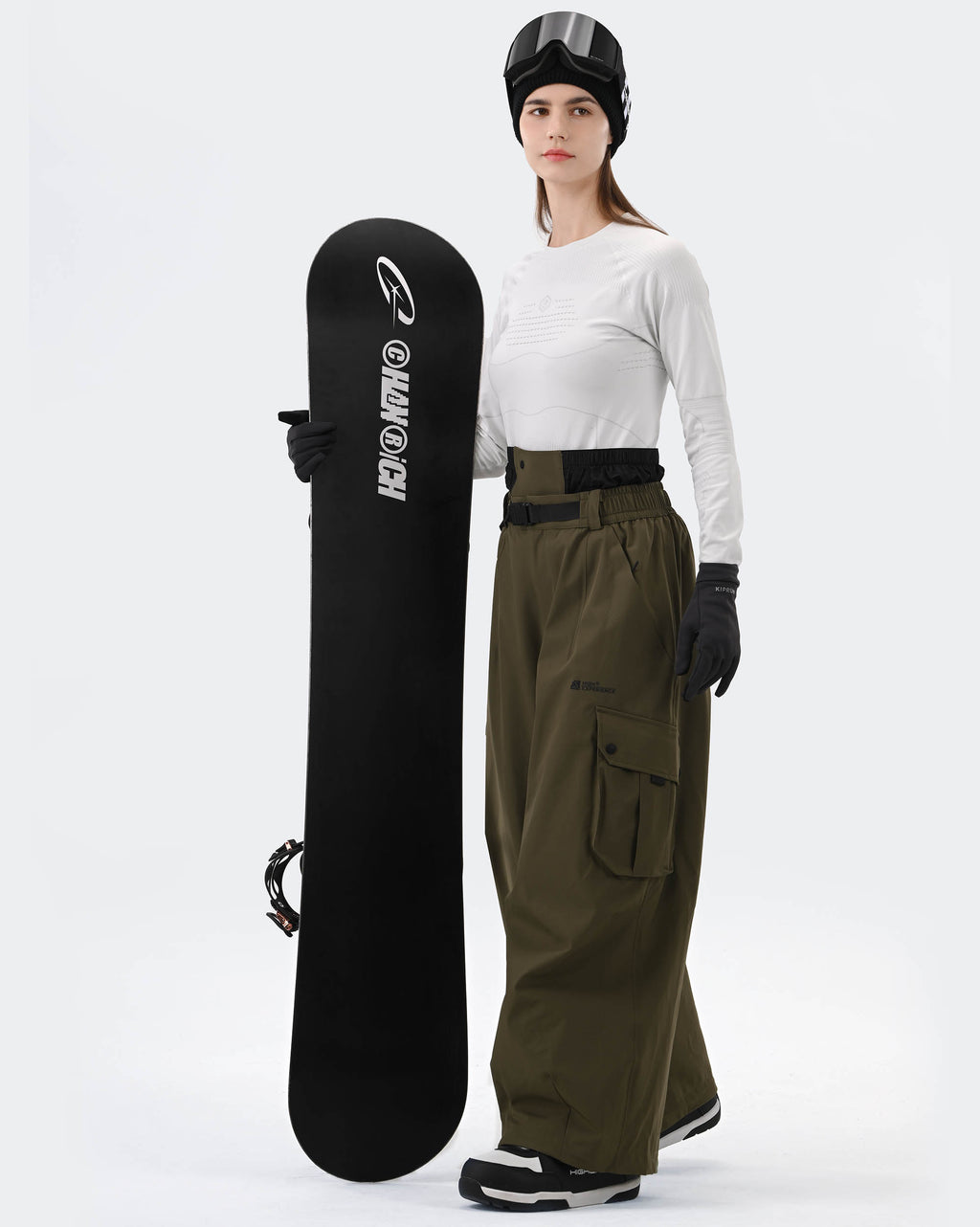 HIGH EXPERIENCE Baggy Snowboard Pants Army Green - Lifestyle
