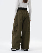 HIGH EXPERIENCE Baggy Ski Snowboard Pants Army Green - Back View

