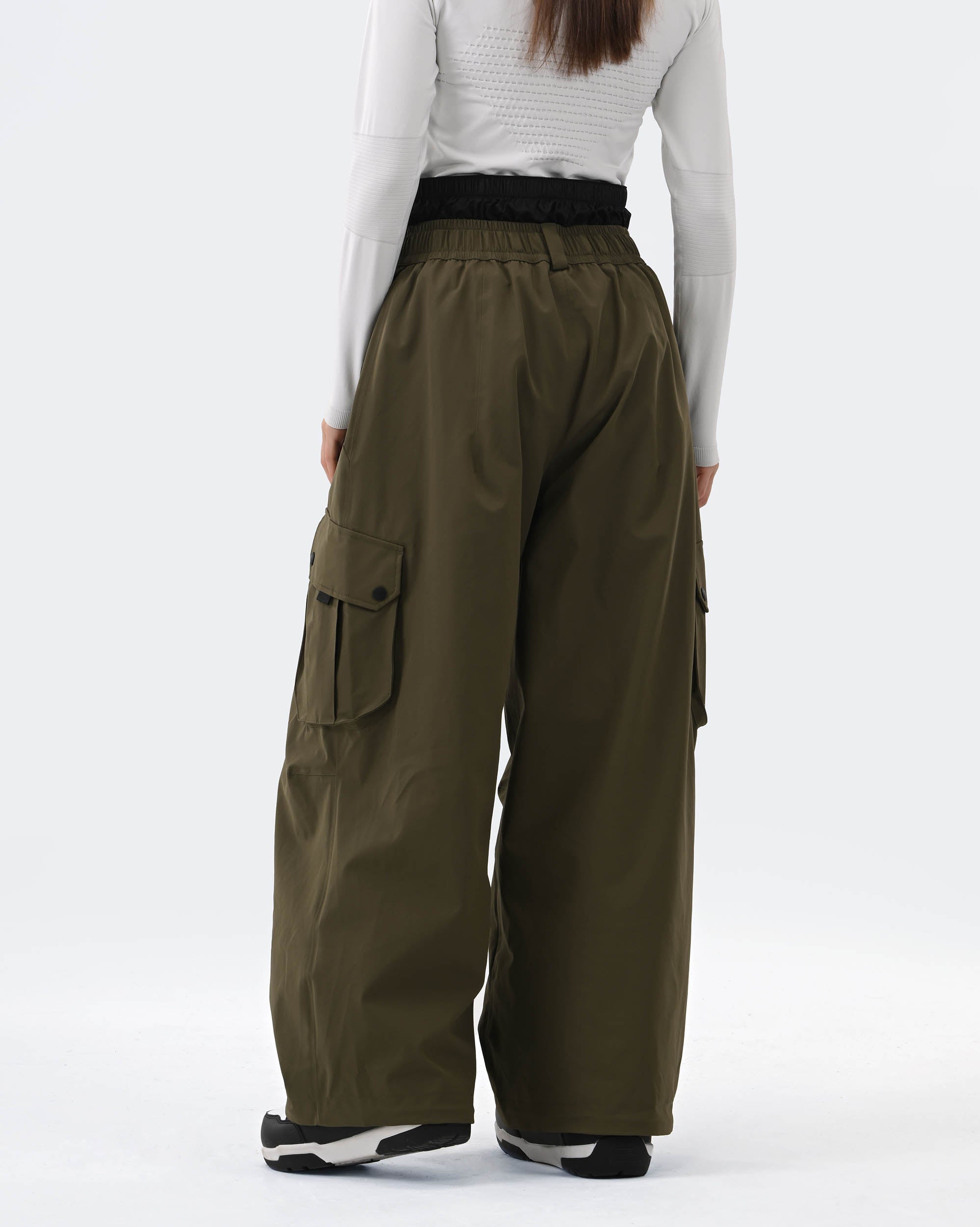 HIGH EXPERIENCE Baggy Ski Snowboard Pants Army Green - Back View
