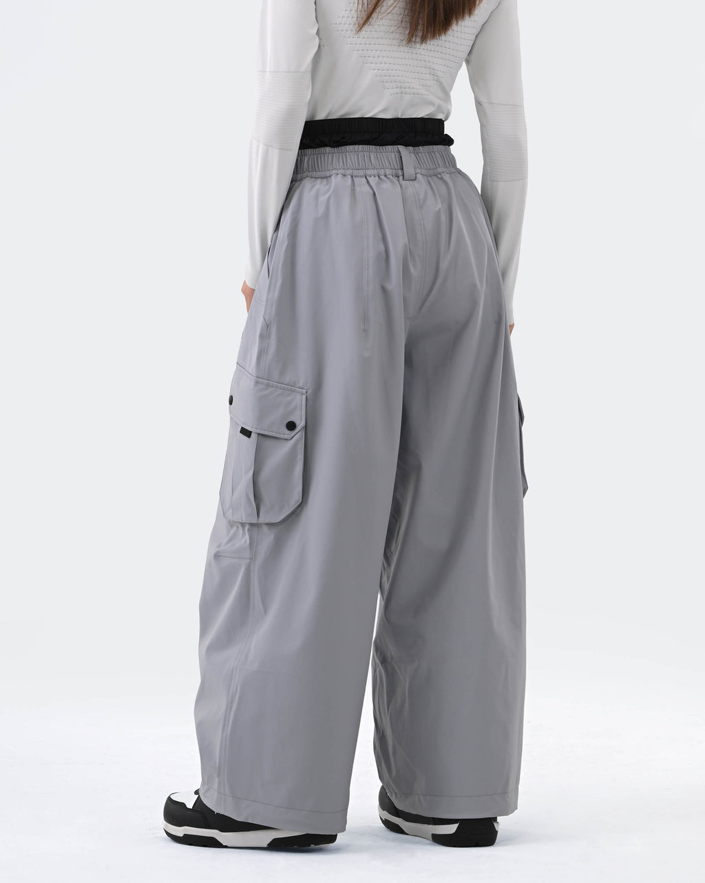 HIGH EXPERIENCE Baggy Ski Snowboard Pants Gray - Back View
