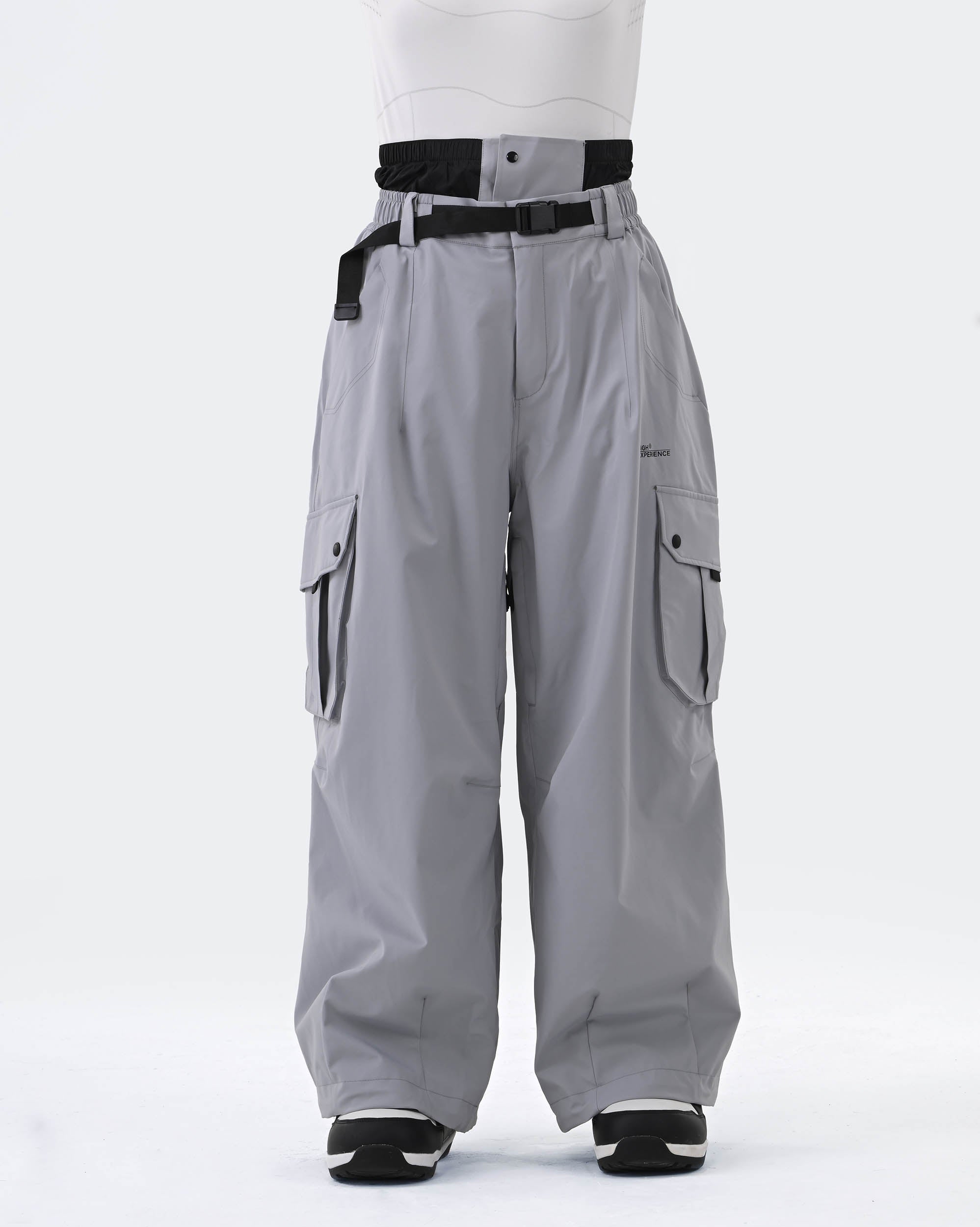 HIGH EXPERIENCE Baggy Ski Snowboard Pants Gray - Front View
