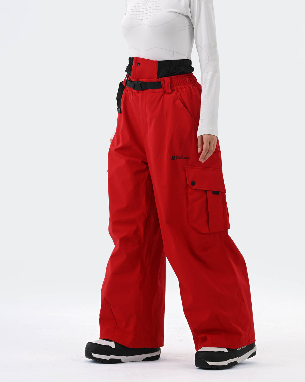 HIGH EXPERIENCE Baggy Ski Snowboard Pants Red - Side View
