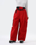 HIGH EXPERIENCE Baggy Ski Snowboard Pants Red - Front View
