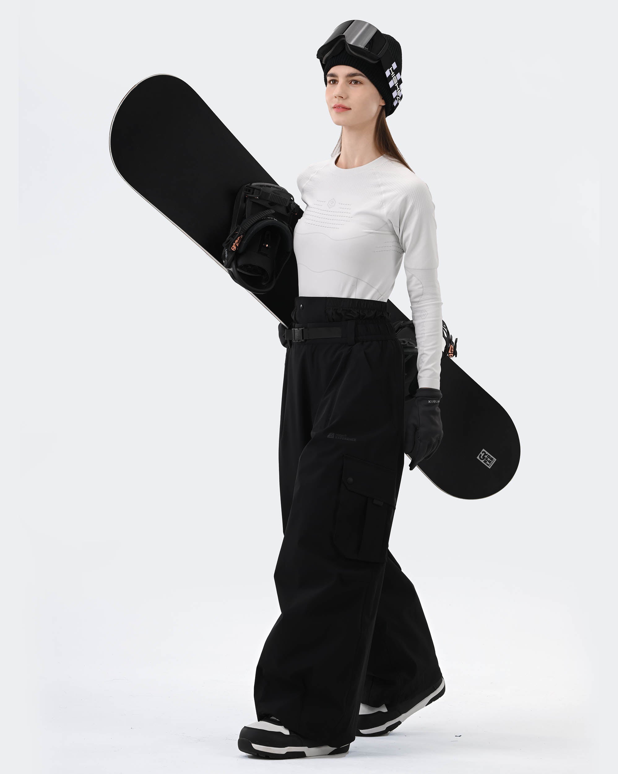 HIGH EXPERIENCE Baggy Ski Snowboard Pants Black - Side View
