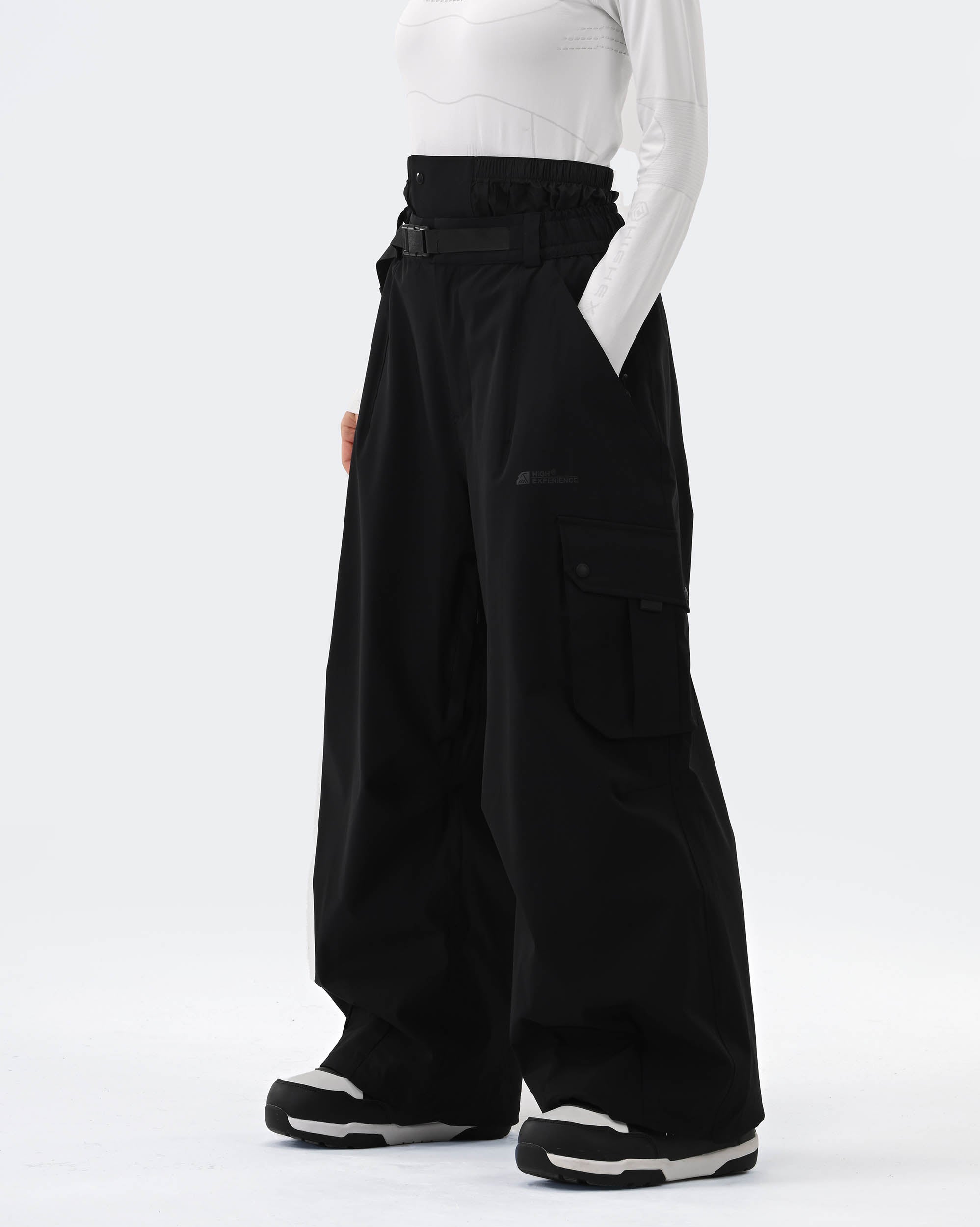 HIGH EXPERIENCE Baggy Ski Snowboard Pants Black - Front View
