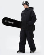 Blue baggy ski jacket side view showing technical 3L construction