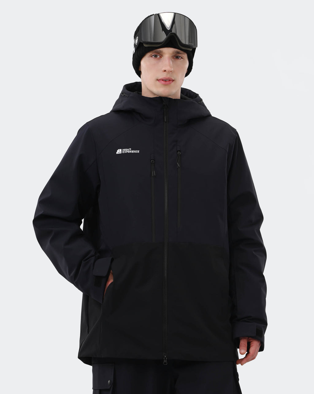 Men's 3-layer baggy ski jacket front view in Blue – HIGH EXPERIENCE