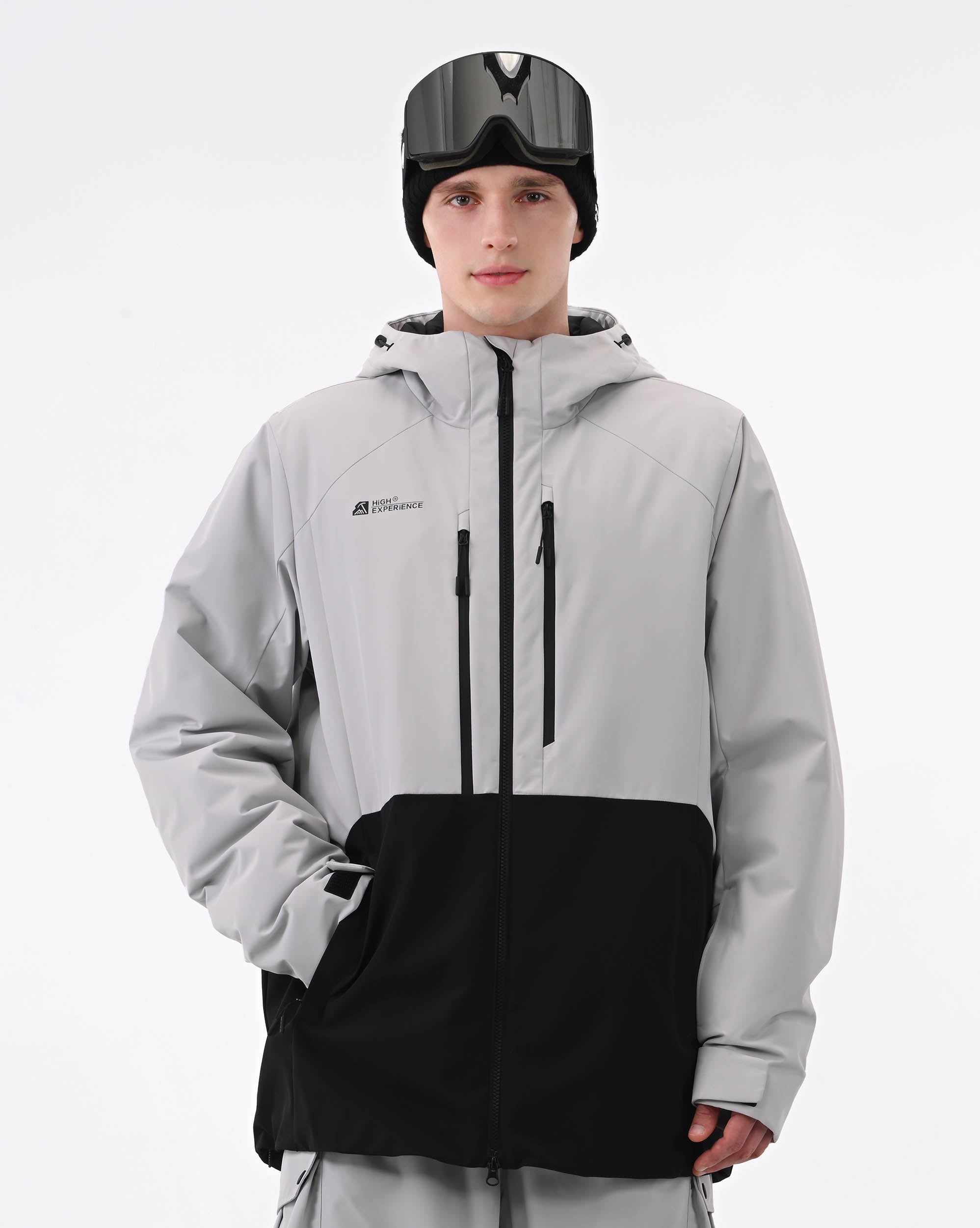 Men's 3-layer baggy ski jacket front view in Gray – HIGH EXPERIENCE
