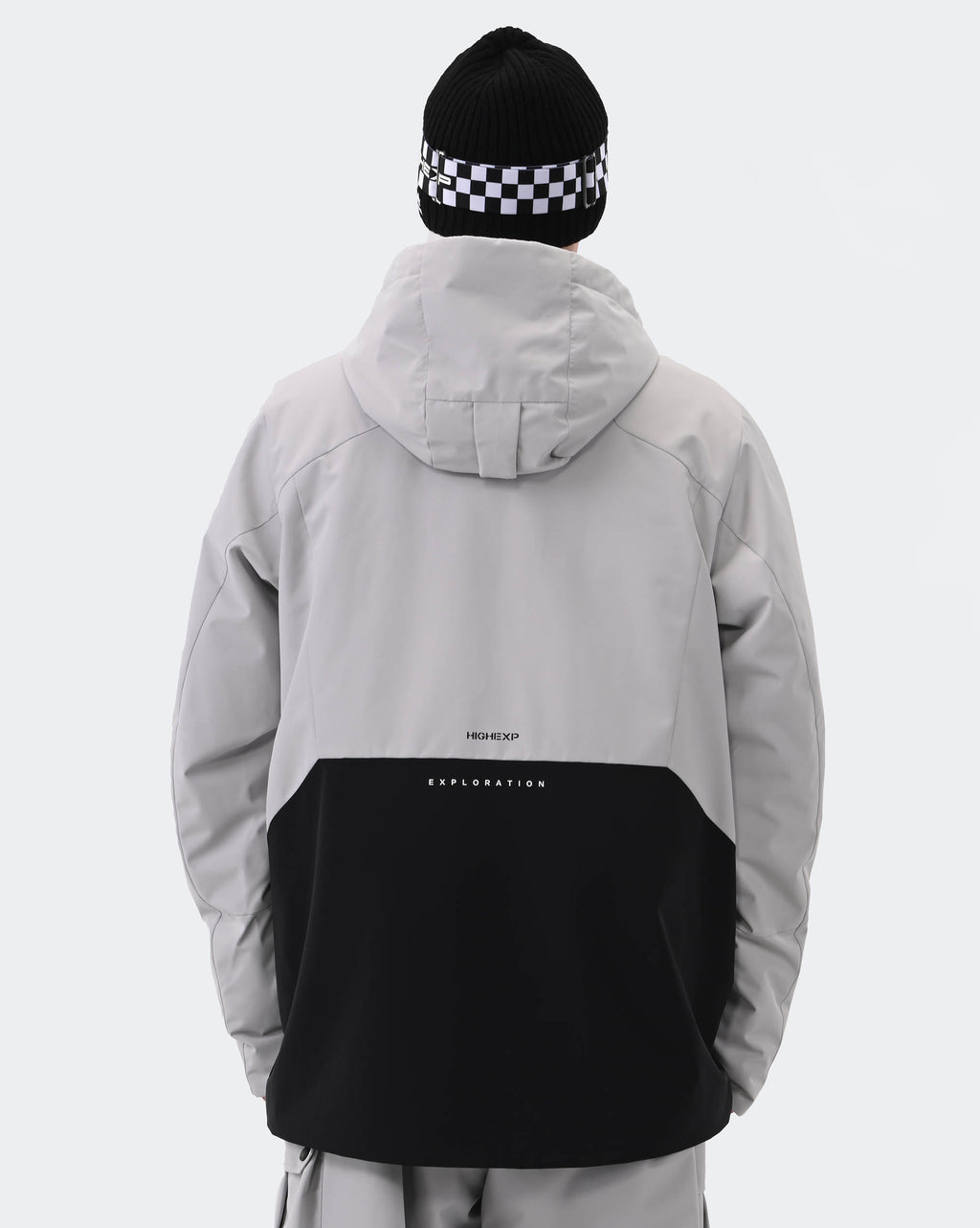 Gray 3L waterproof snowboard jacket back view – men's baggy outerwear
