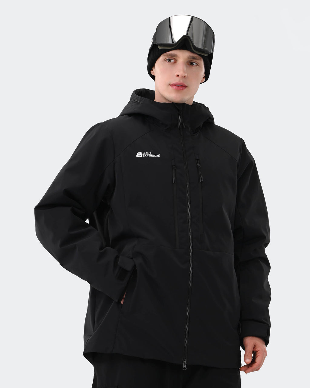 Black baggy ski jacket detail view – men's 3-layer waterproof snowboard jacket

