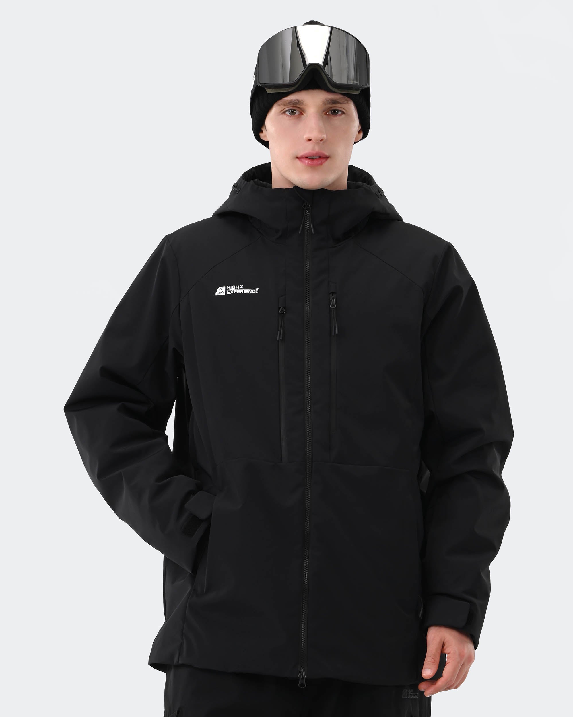 Men's 3-layer baggy ski jacket front view in Black – HIGH EXPERIENCE
