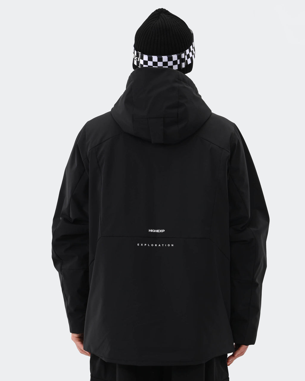 Black 3L waterproof snowboard jacket back view – men's baggy ski coat
