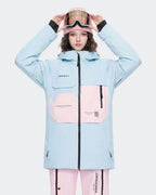 Blue women's waterproof ski jacket front view – HIGH EXPERIENCE