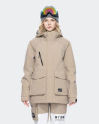 Women's waterproof ski jacket front view in Light Khaki – HIGH EXPERIENCE
