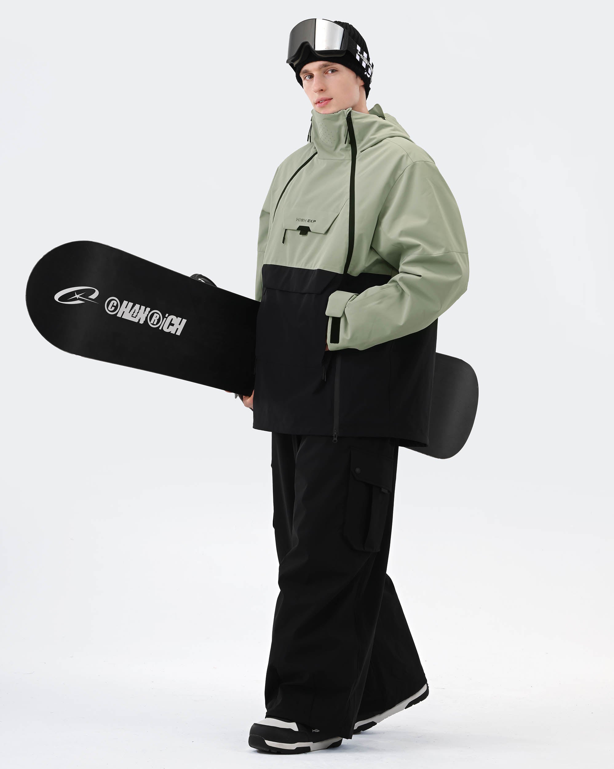 Light Green anorak ski jacket side view showing abrasion-resistant outer layer

