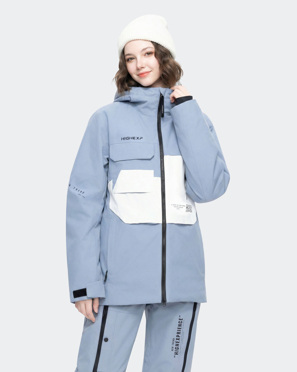 Black-Blue women's waterproof ski jacket front view – HIGH EXPERIENCE