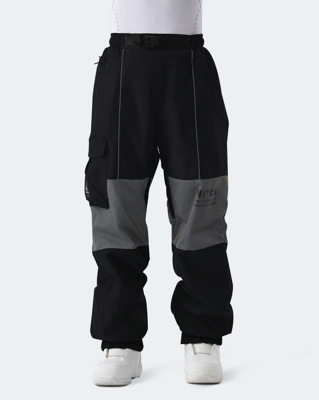 HIGH EXPERIENCE Women's Baggy Ski Pants Black Front View — Waterproof Snowboard Pants