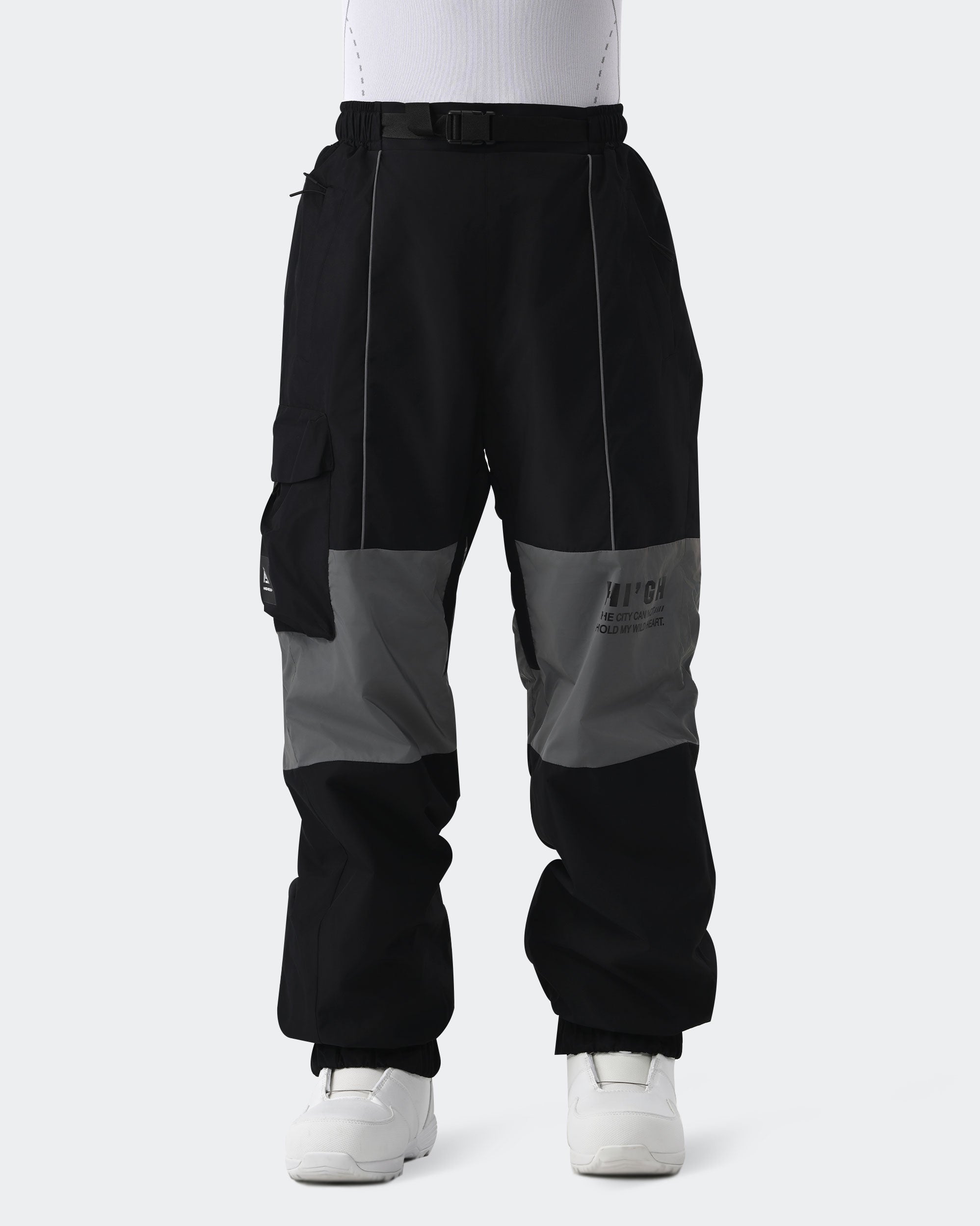 HIGH EXPERIENCE Women's Baggy Ski Pants Black Front View — Waterproof Snowboard Pants