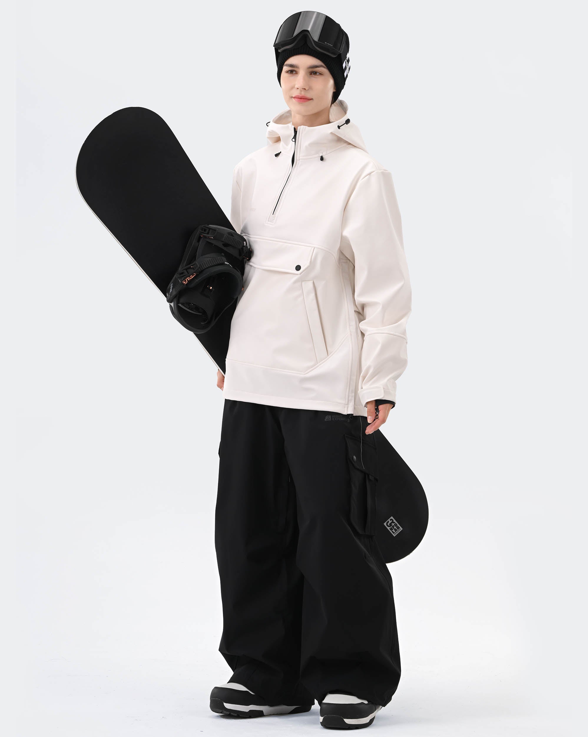 Pink ski hoodie chest pocket and side zipper detail
