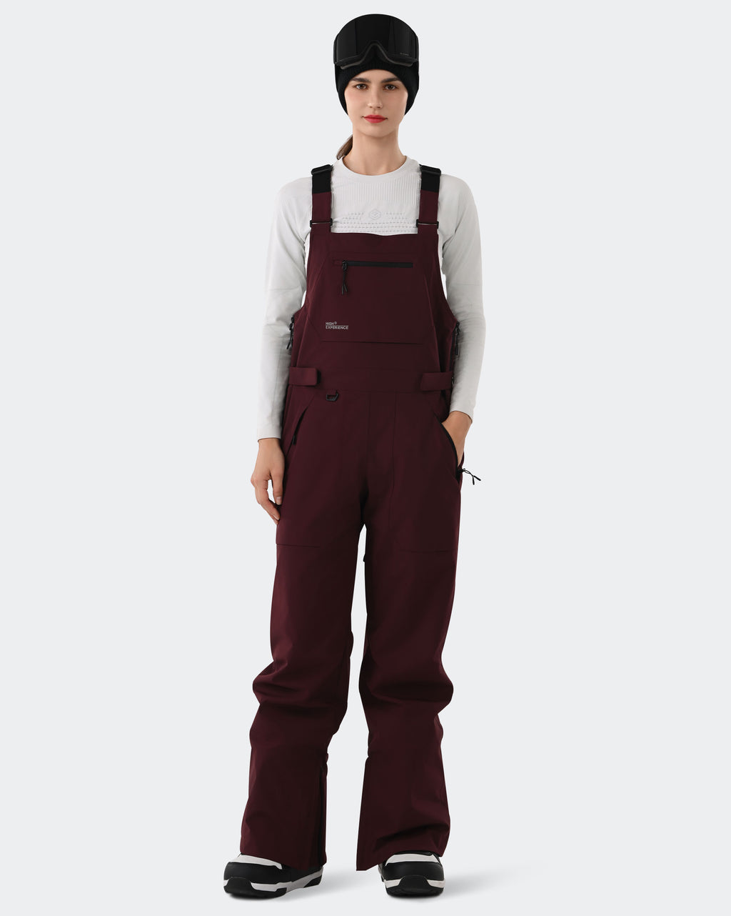 Burgundy Women's Ski Bib Pants – Front View | High Experience