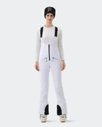 HIGH EXPERIENCE Women's Ski Bib Pants White – Waterproof Insulated Snow Overalls, Front View