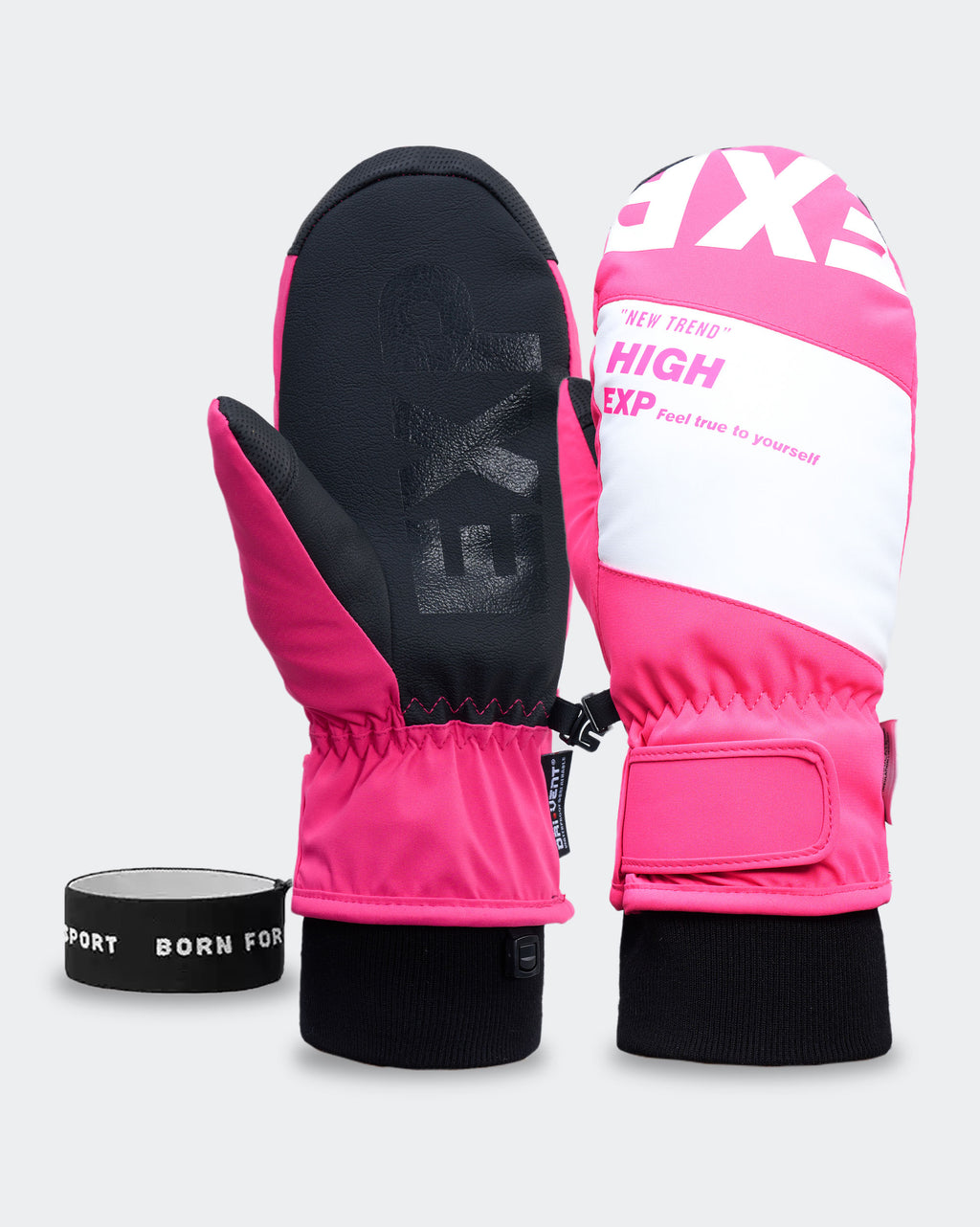 High Experience Pink Ski Gloves Front View - 3M Thinsulate Waterproof Touchscreen Snow Gloves