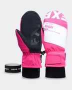 High Experience Pink Ski Gloves Front View - 3M Thinsulate Waterproof Touchscreen Snow Gloves