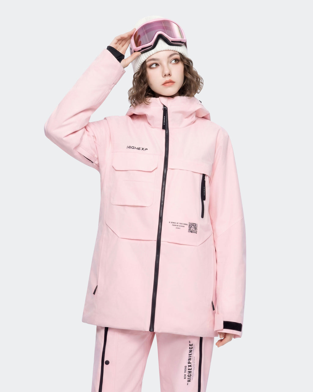 Pink Gradient women's waterproof ski jacket front view – HIGH EXPERIENCE