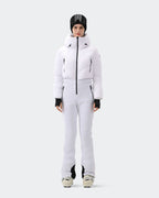 Women's one-piece ski suit front view in White – HIGH EXPERIENCE
