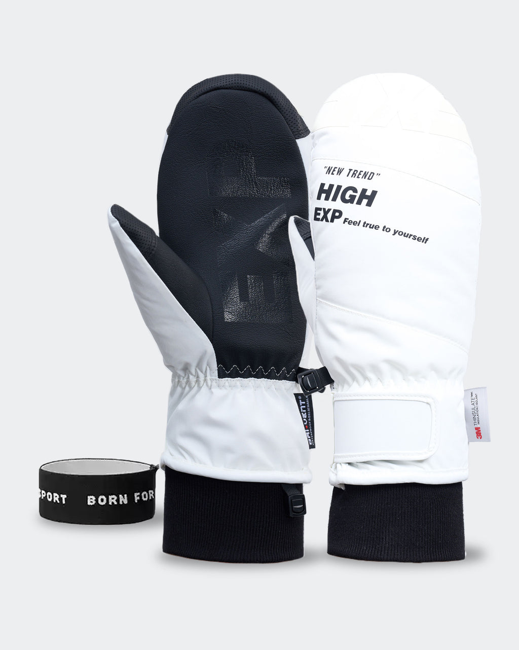 High Experience Black White Ski Gloves Front View - 3M Thinsulate Waterproof Touchscreen Snow Gloves