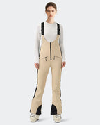 HIGH EXPERIENCE Women's Slim Fit Ski Bib Pants - Light Khaki - Front View
