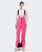 HIGH EXPERIENCE Women's Slim Fit Ski Bib Pants - Pink - Front View