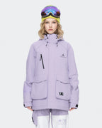 Women's baggy ski jacket front view in Light Purple – HIGH EXPERIENCE

