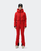 Women's one-piece ski suit front view in Red – HIGH EXPERIENCE
