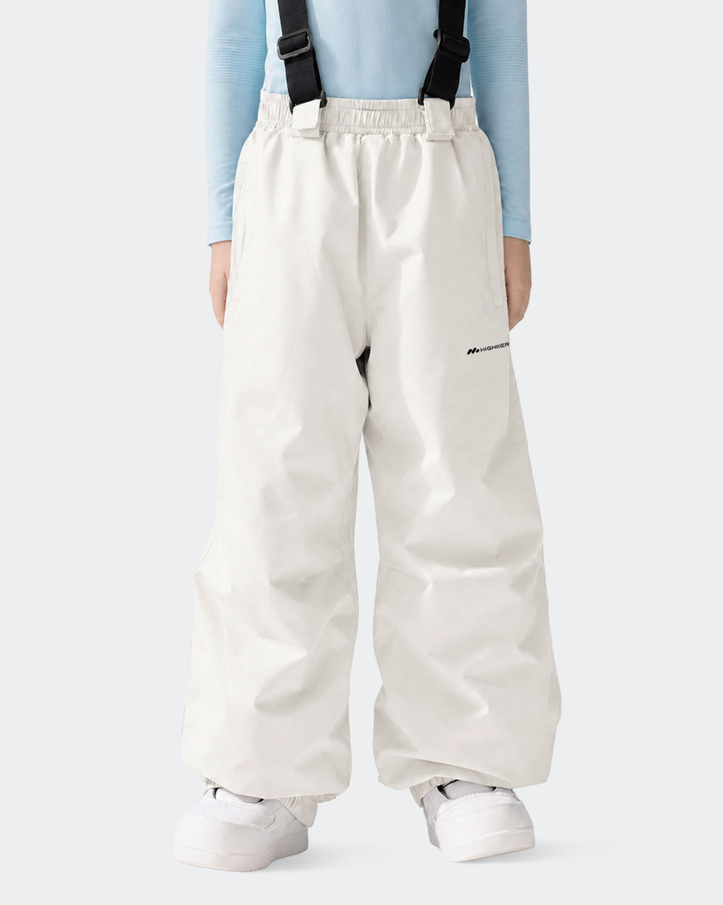 HIGH EXPERIENCE Kids Ski Pants - White Front View, Insulated Snowboard Trousers