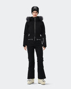 Women's one-piece ski suit front view in Black – HIGH EXPERIENCE
