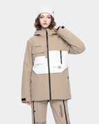Light Khaki women's waterproof ski jacket front view – HIGH EXPERIENCE