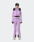 Women's one-piece ski suit front view in Light Purple – HIGH EXPERIENCE

