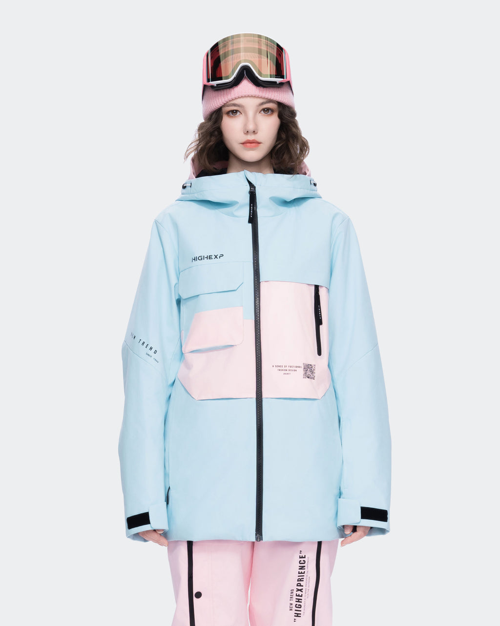 Women's waterproof ski jacket front view in Blue – HIGH EXPERIENCE
