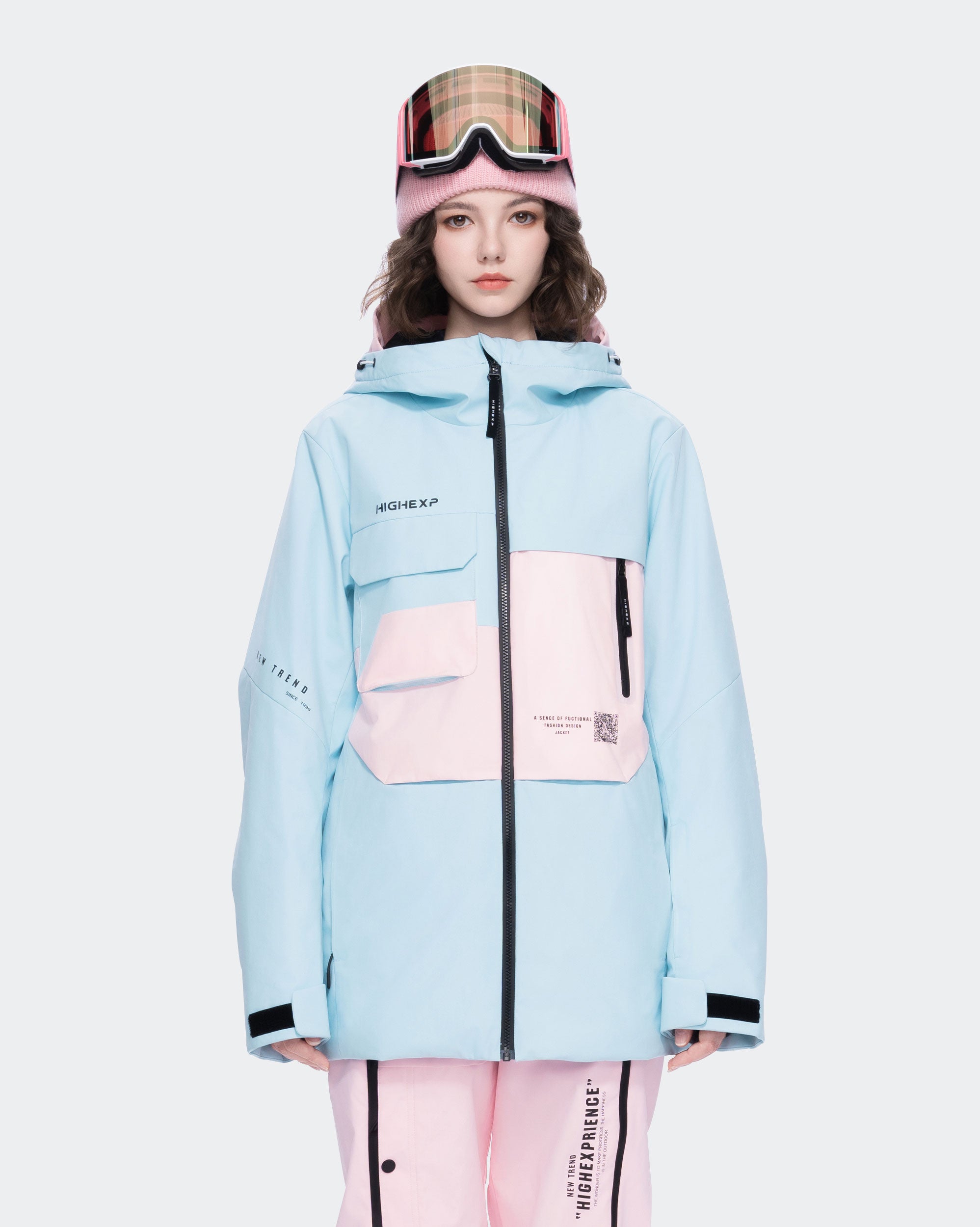 Women's waterproof ski jacket front view in Blue – HIGH EXPERIENCE
