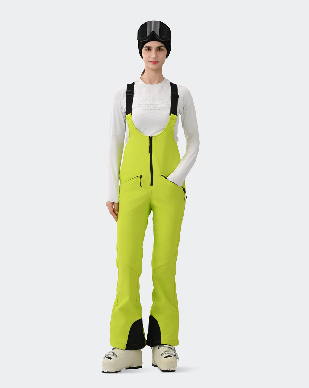 HIGH EXPERIENCE Women's Ski Bib Pants Light Green – Waterproof Insulated Snow Overalls, Front View