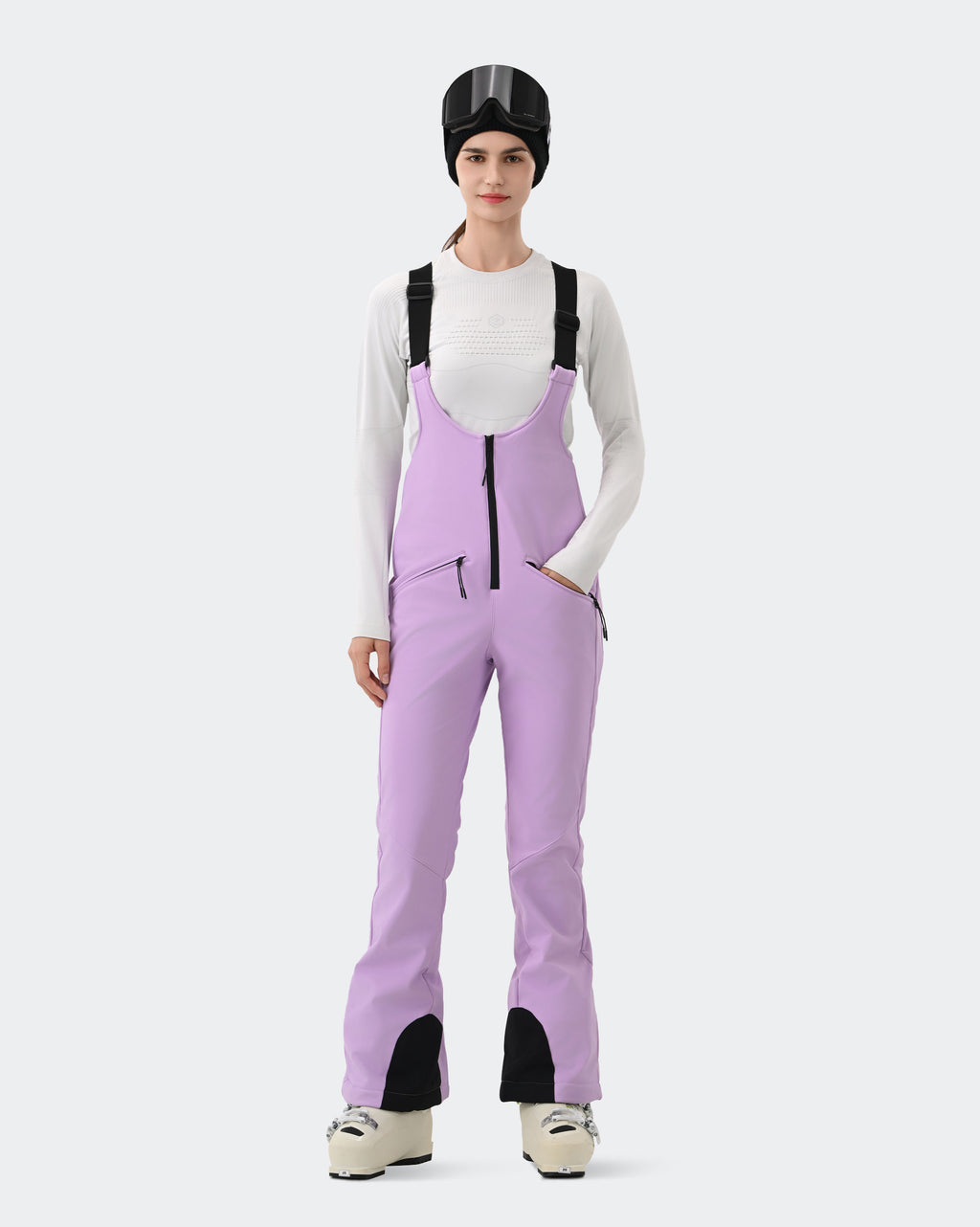 HIGH EXPERIENCE Women's Ski Bib Pants Light Purple – Waterproof Insulated Snow Overalls, Front View